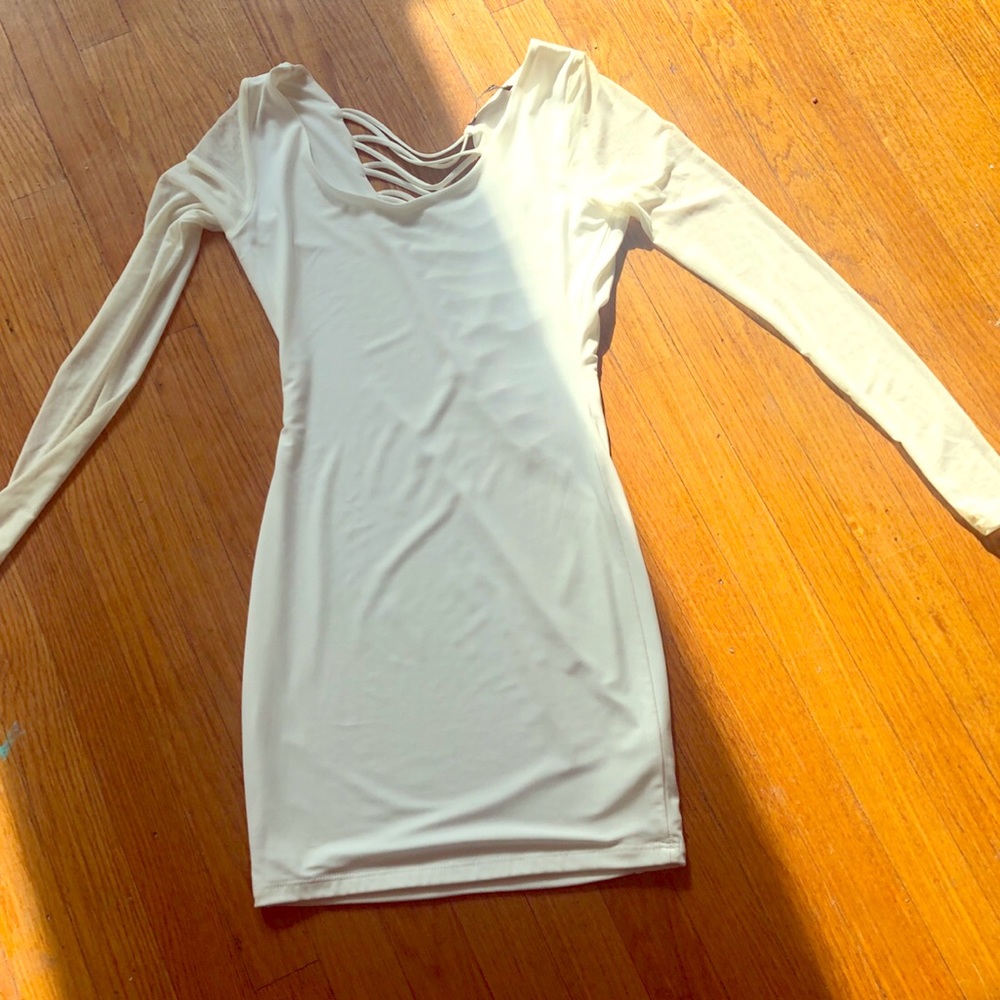 Shear Sleeve Lace-Up Back Dress